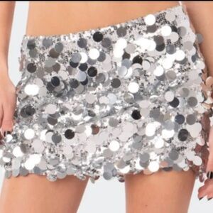 Edikted Shimmering Silver Sequin Mini Skirt